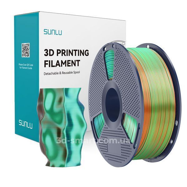Філамент Silk PLA+ Tril Color 1.75мм помаранчевий синій зелений, 1кг ФР-00012147 фото